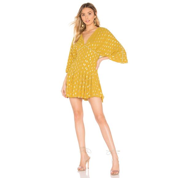 House of Harlow 1960 x REVOLVE OWEN DRESS Flowy Metallic Dot Small Mustard Flaw - Picture 2 of 15